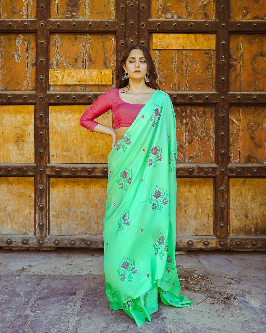 Emerald Green Traditional Chaiti Saree