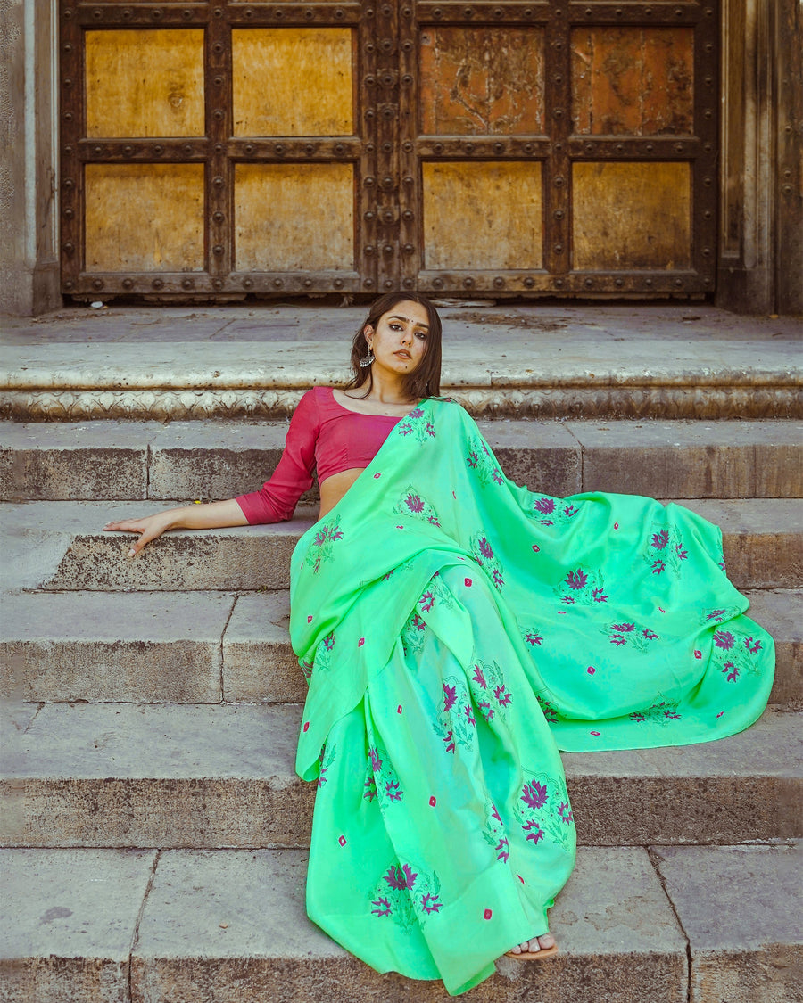 Emerald Green Traditional Chaiti Saree