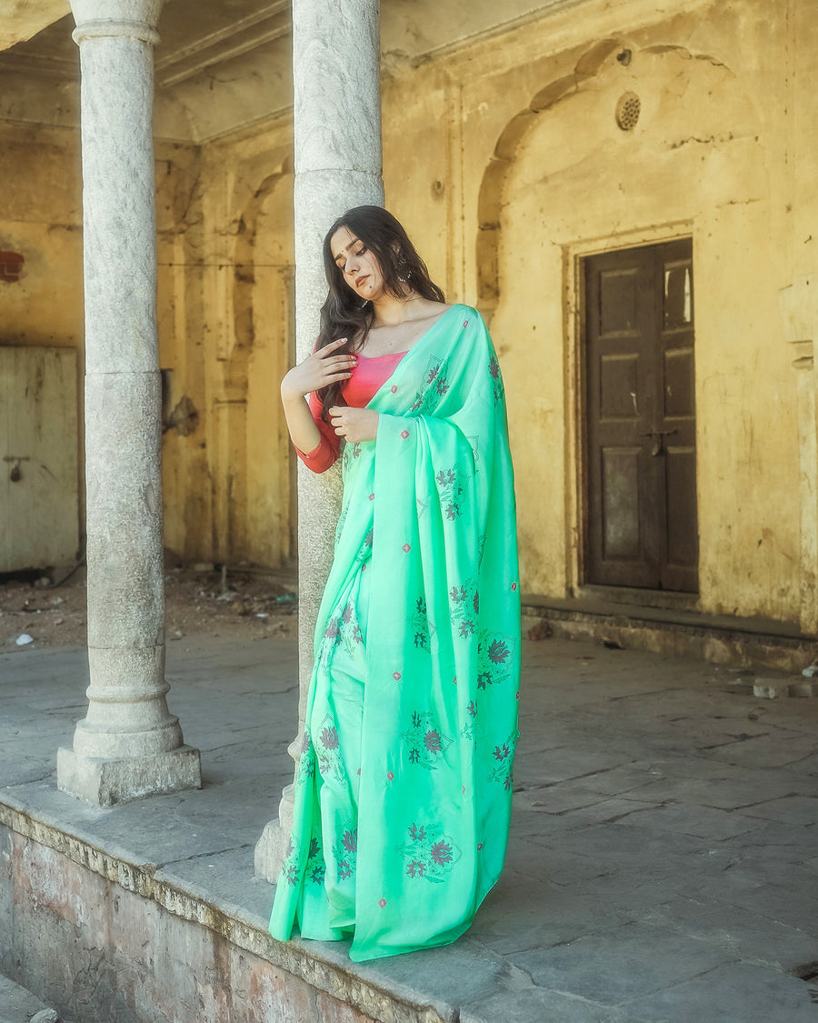 Emerald Green Traditional Chaiti Saree