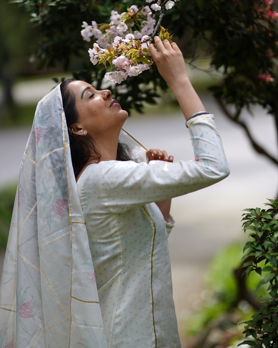 Ivory White Silk A-Line Kurta Set