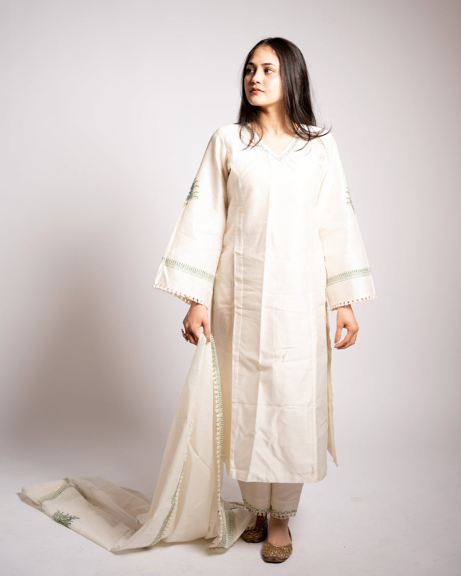 Chanderi White Kurta Set