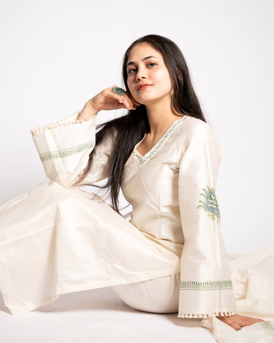 Chanderi White Kurta Set