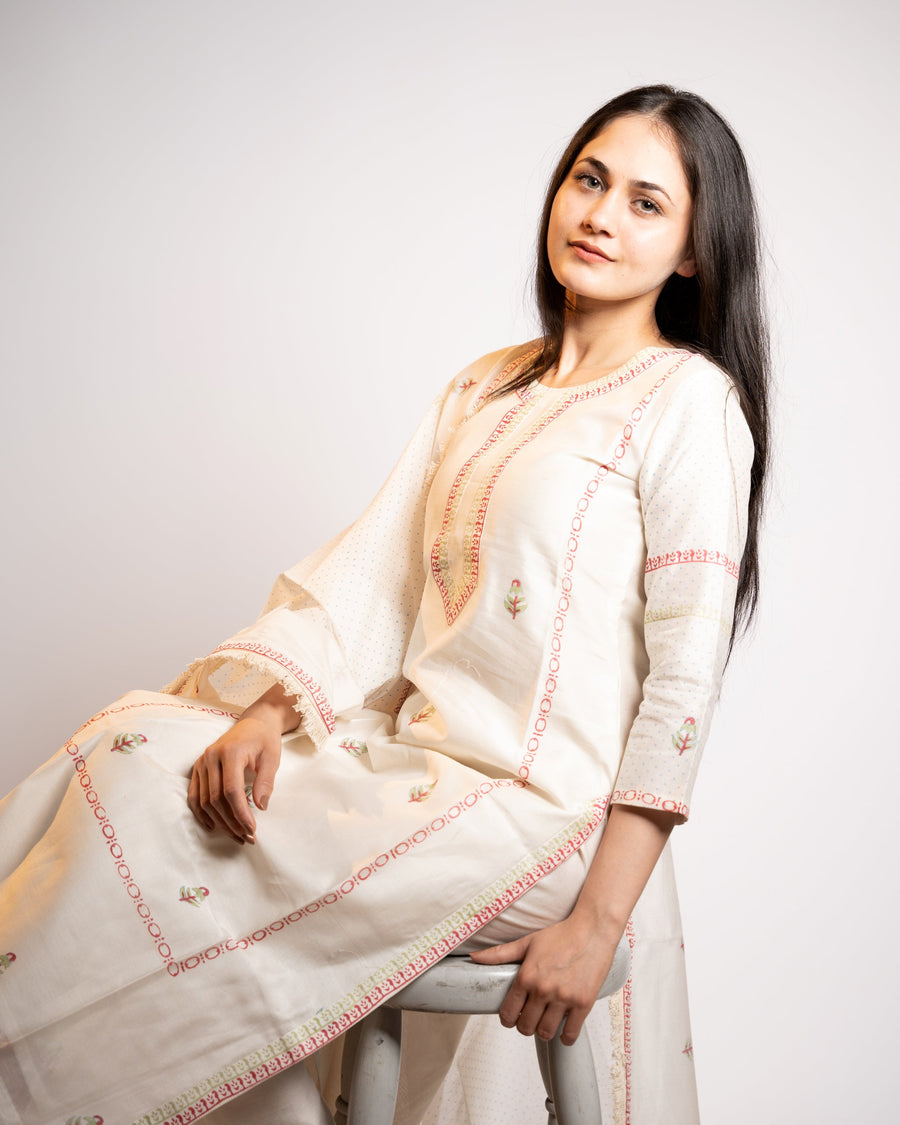 White Chanderi Kurta Set