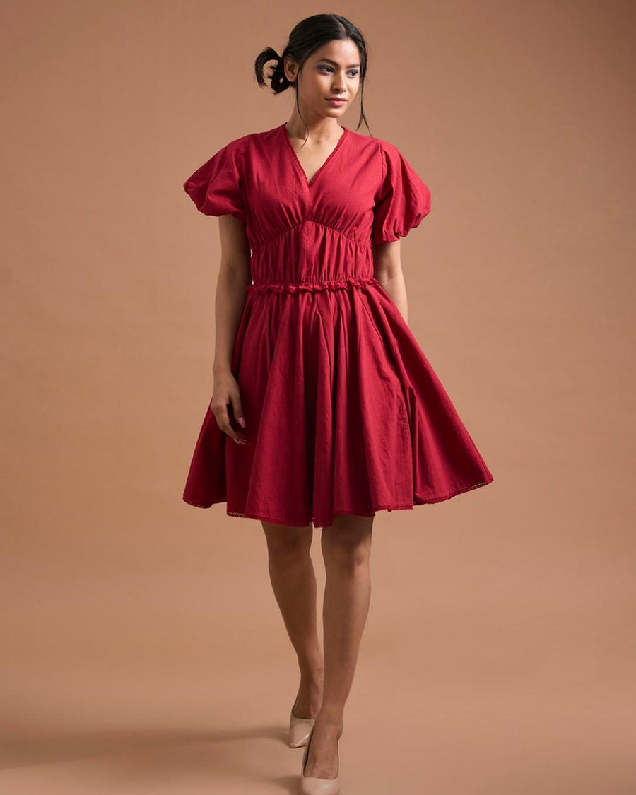 Scarlet Swirl Khadi Dress