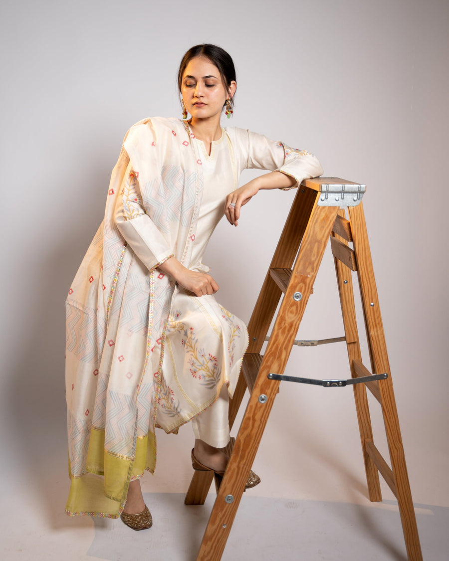 White Chanderi Kurta Set