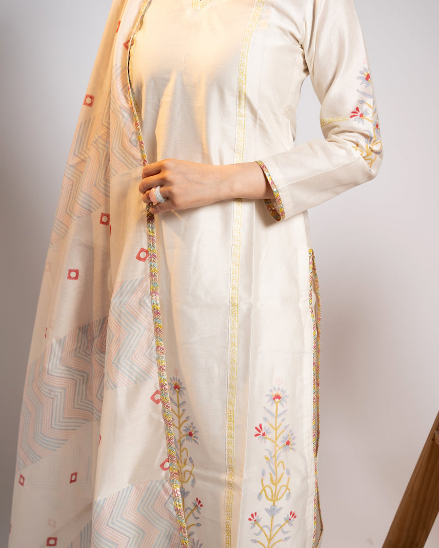 White Chanderi Kurta Set