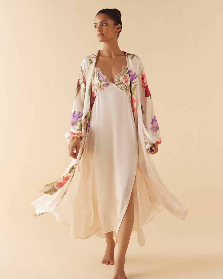 Ivory Floral Dream Long Robe & Slip Set