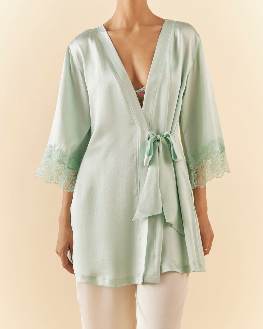 Silk Robe in Celeste Blue