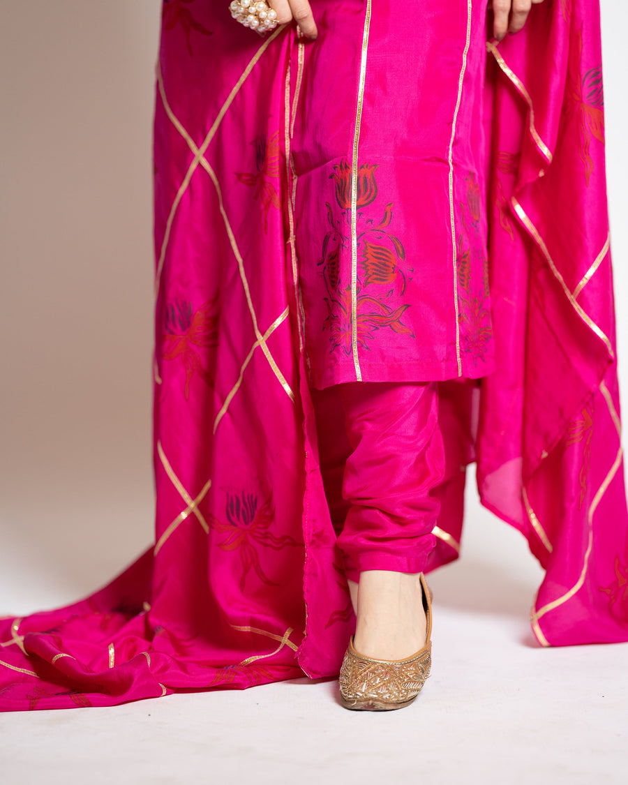 Petal Pink A-Line Silk Kurta Set