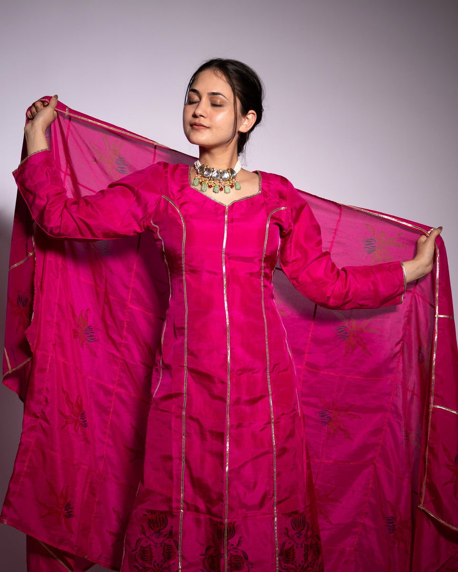 Petal Pink A-Line Silk Kurta Set