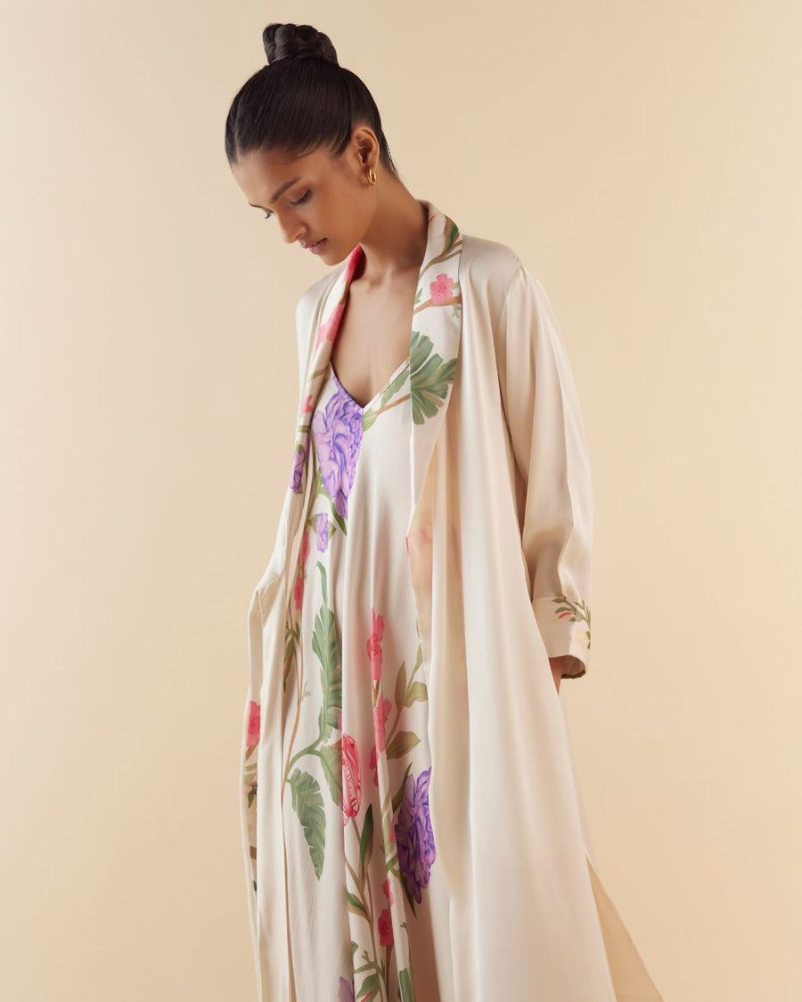 Cuffed Lounge Robe in Floral Dream